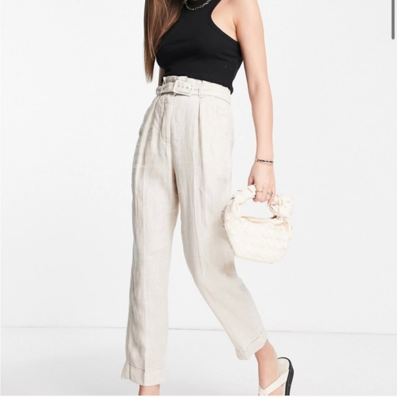 & other stories Linen belted pants, pale beige, size 6 - Picture 8 of 9